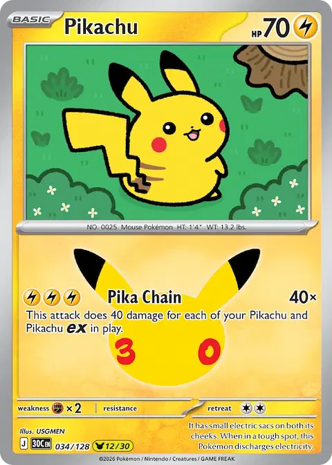 Pikachu, 30th Celebration 034/128