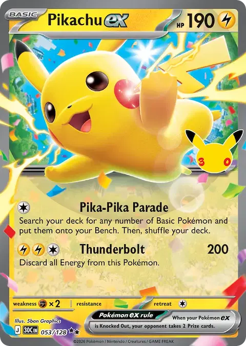 Pikachu ex, 30th Celebration 053/128