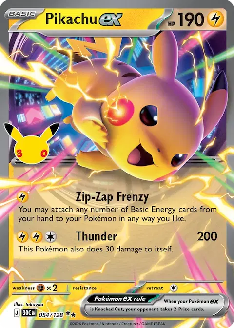 Pikachu ex, 30th Celebration 054/128