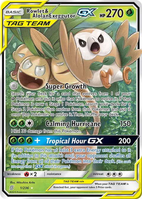 Rowlet & Alolan Exeggutor GX, Unified Minds 1/236