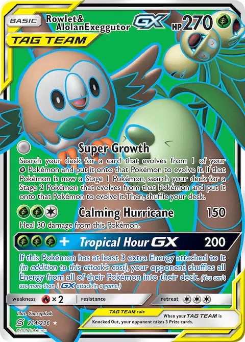 Rowlet & Alolan Exeggutor GX, Unified Minds 214/236
