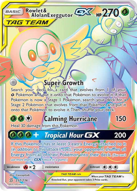 Rowlet & Alolan Exeggutor GX, Unified Minds 237/236
